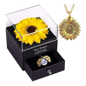Sunflower Double-layer Metal Pendant Locket Necklace with engraved You are my Sunshine Necklace in a beautiful Sunflower Jewelry Box